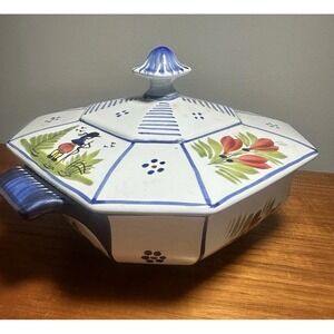 Henriot HB Quimper France Breton Woman Covered Vegetable Serving Dish  10"‎
